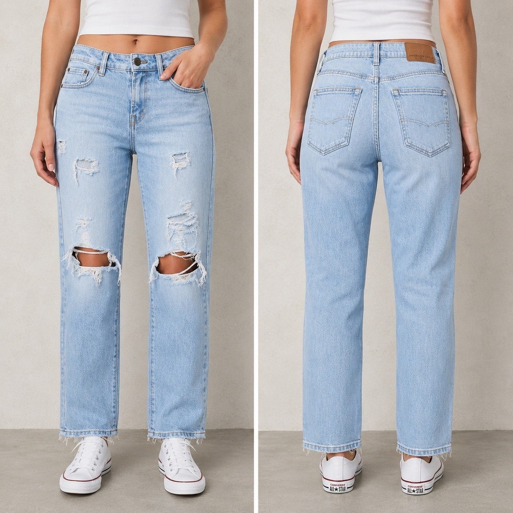 American Eagle Jeans MENS 28x28 Light Blue Airflex+ Slim Distressed Ripped Denim